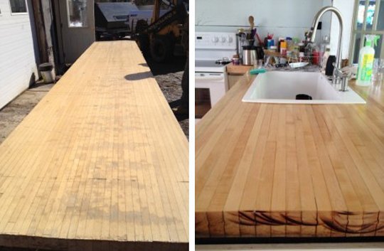 Reclaimed Bowling Lane Countertops