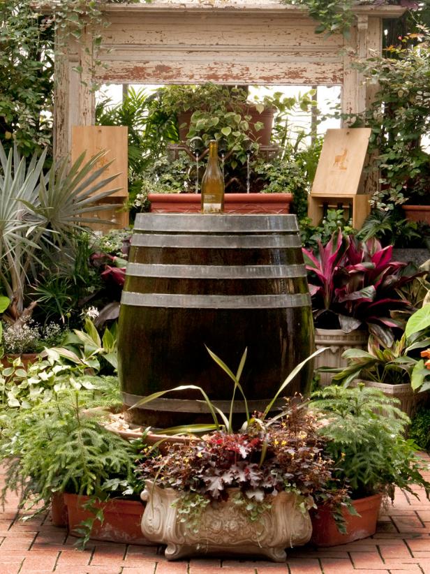 Wine Barrel and Bottle Fountain