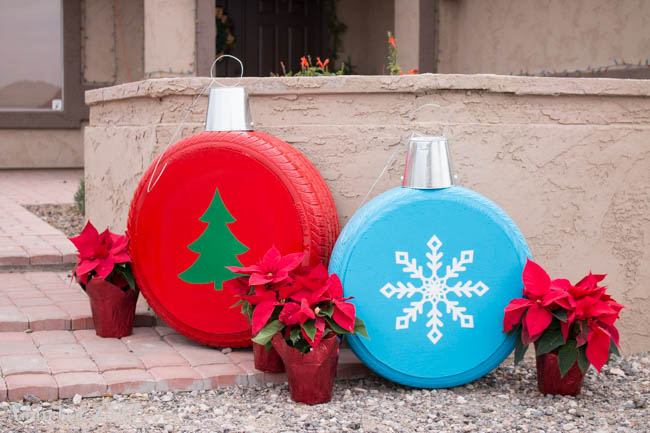 Giant Christmas Ornaments From Old Tires