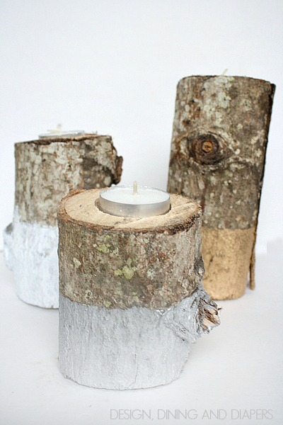 Paint Dipped Log Candle Holders