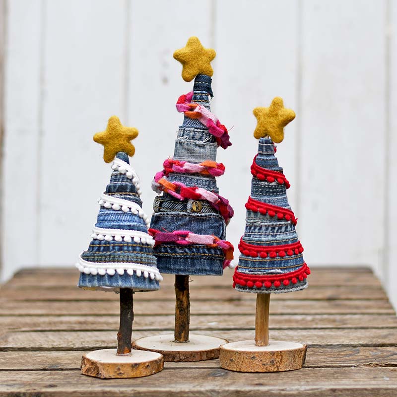 Christmas Trees out of Denim Scraps